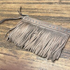 Michael Kors Suede Fringe Clutch in Brown